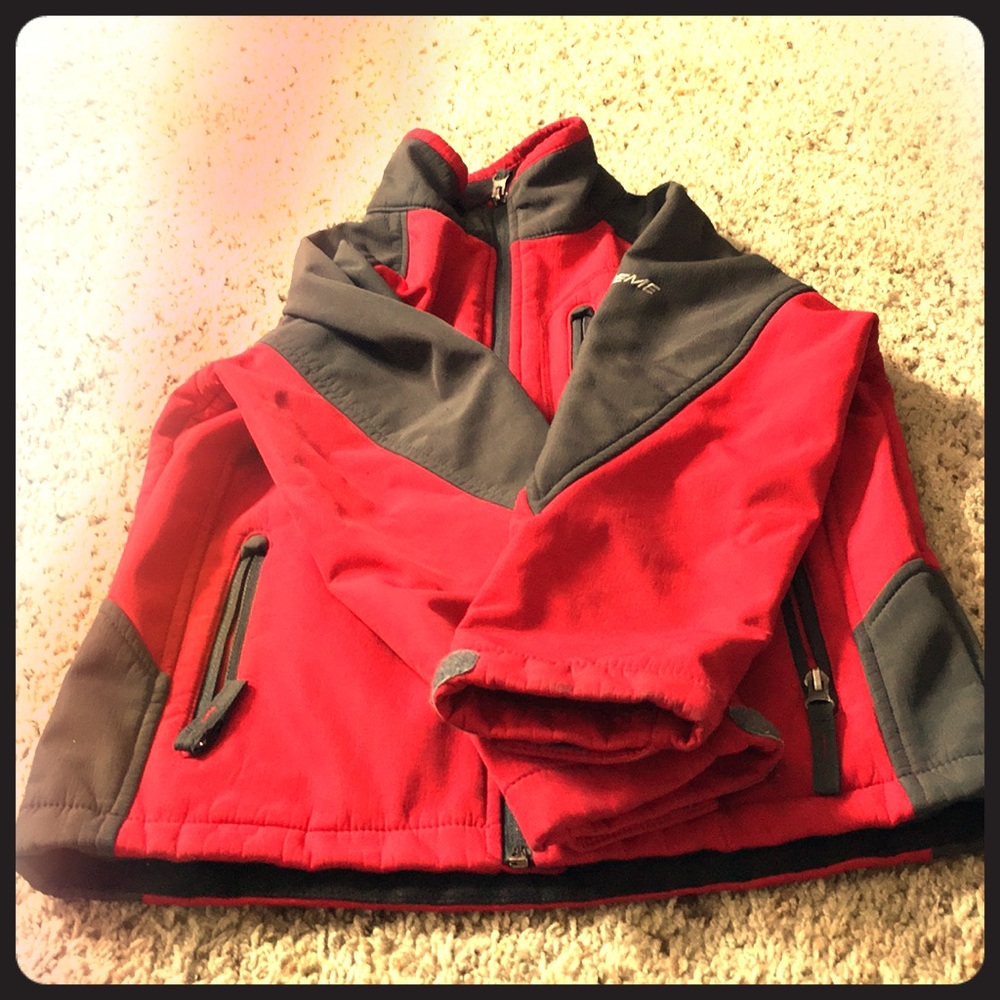 Red and dark gray sweatshirt